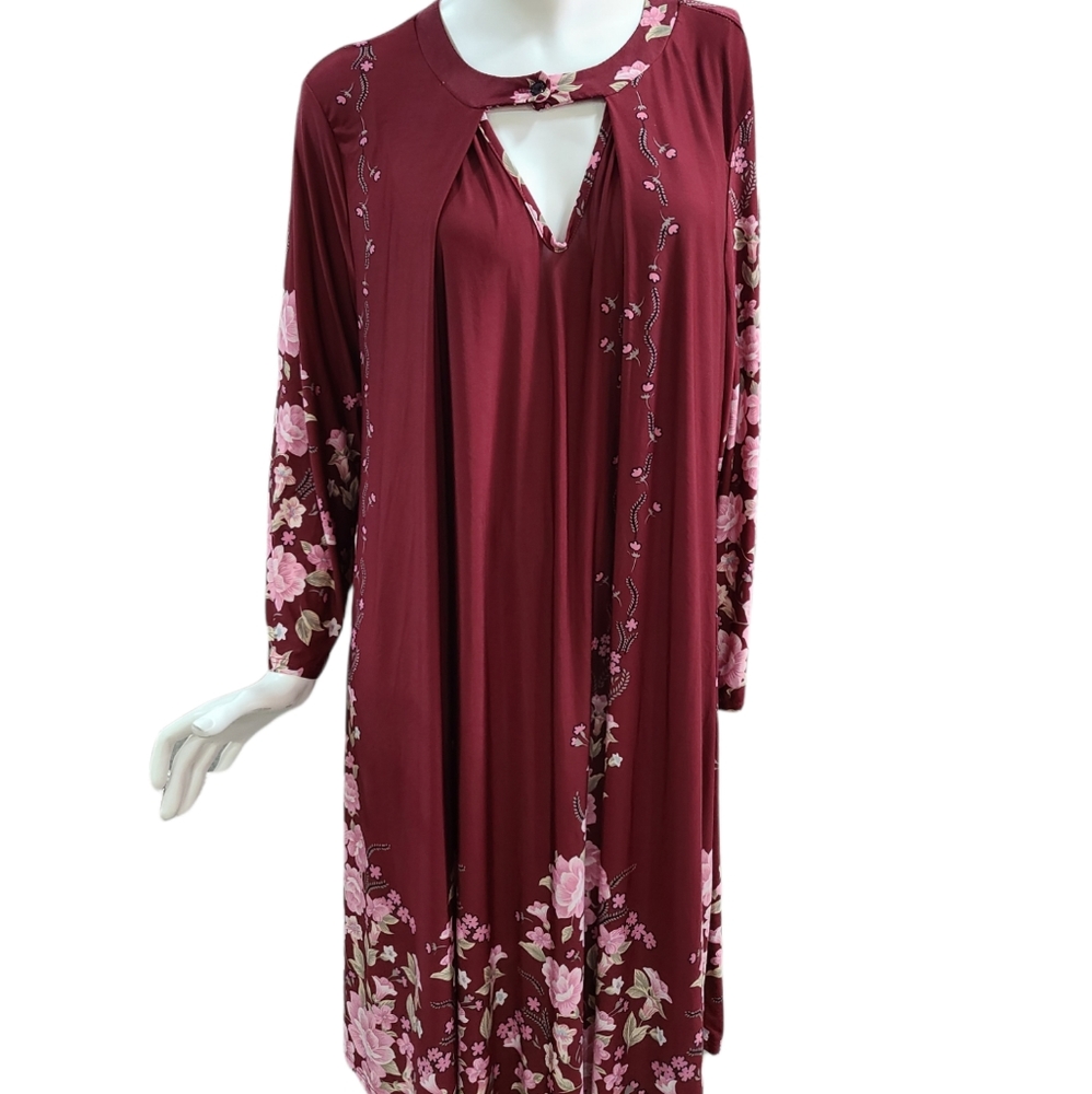 Cranberry Color Floral Dress Women's Large